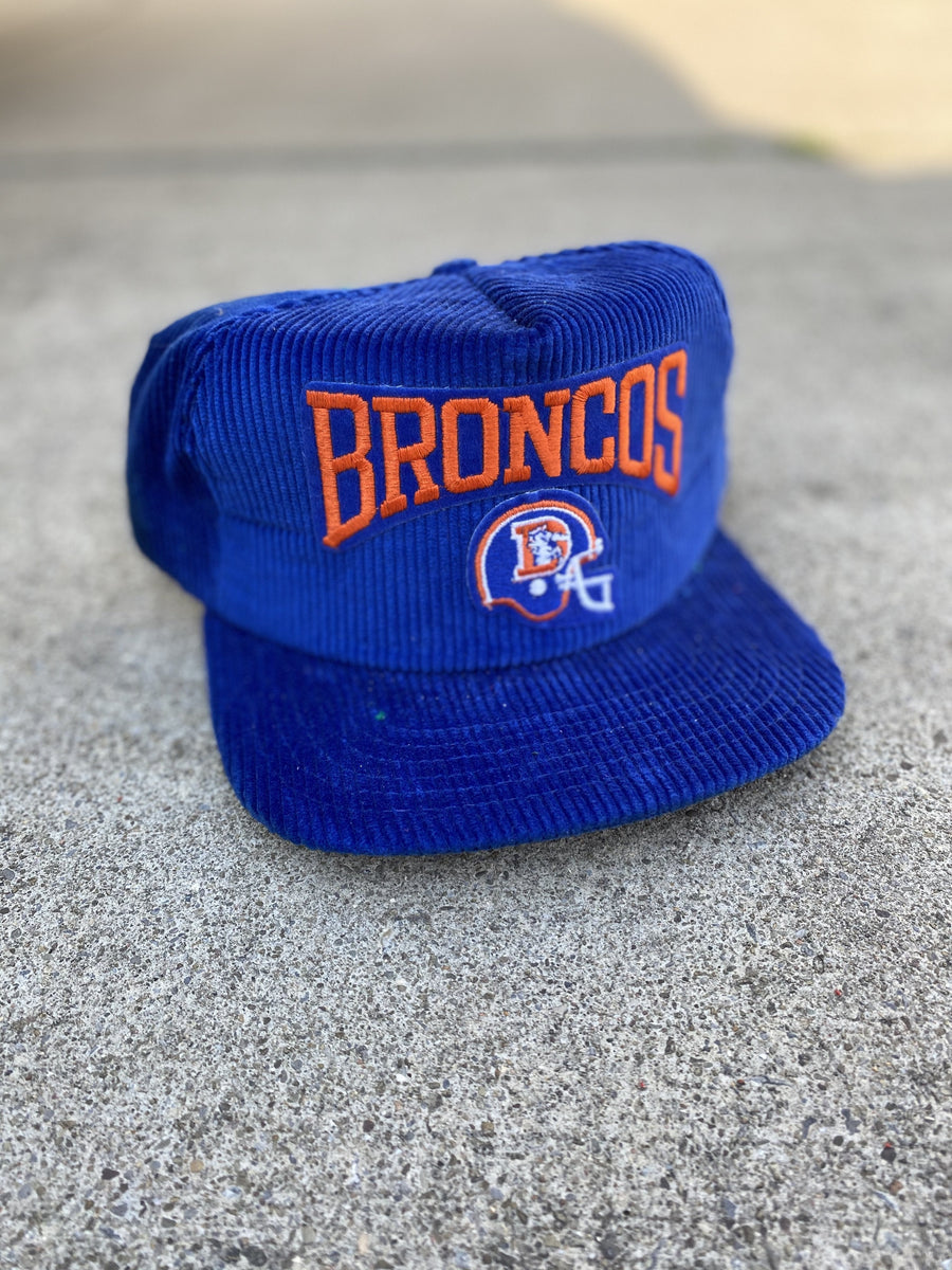 Vintage Denver Broncos Corduroy Script Spellout Snapback Hat Cap Blue Rare  AJD