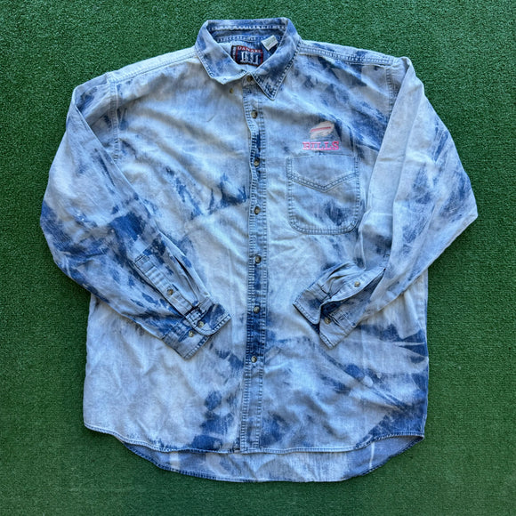 Vintage Buffalo Bills Denim Bleached Shirt Size XL