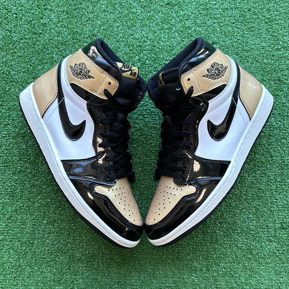 Jordan Patent Gold Toe 1s Size 10