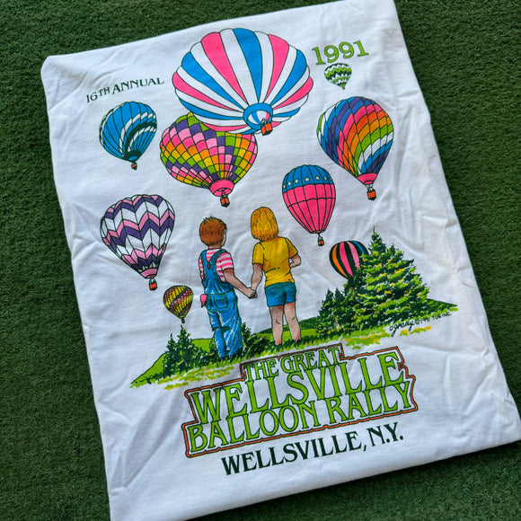 Vintage 1991 Wellsville Balloon Rally Tee Size XL Buffalo